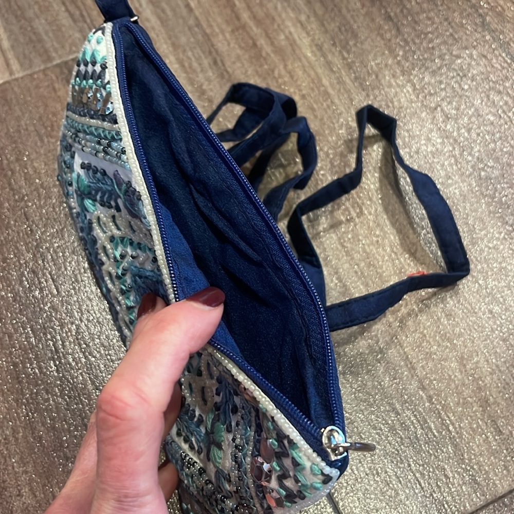 NWOT Embroidered Clutch with Blue and Green Accents - Picture 3 of 4